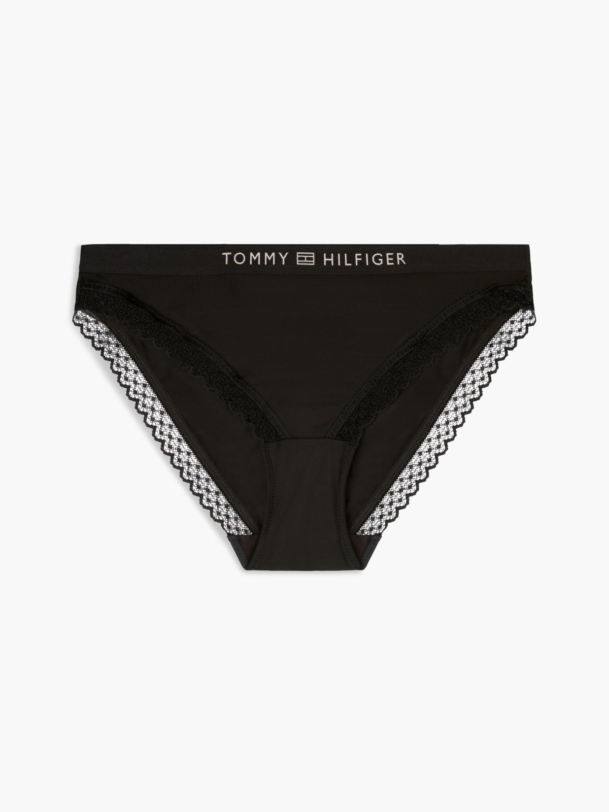 Tonal Logo Lace Briefs — Black