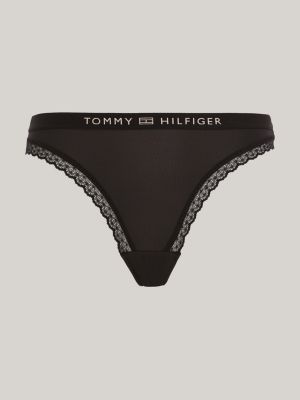 slip con pizzo e logo tono su tono nero da donne tommy hilfiger