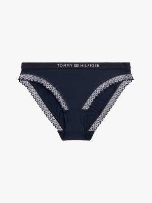 slip con pizzo e logo tono su tono blu da donne tommy hilfiger