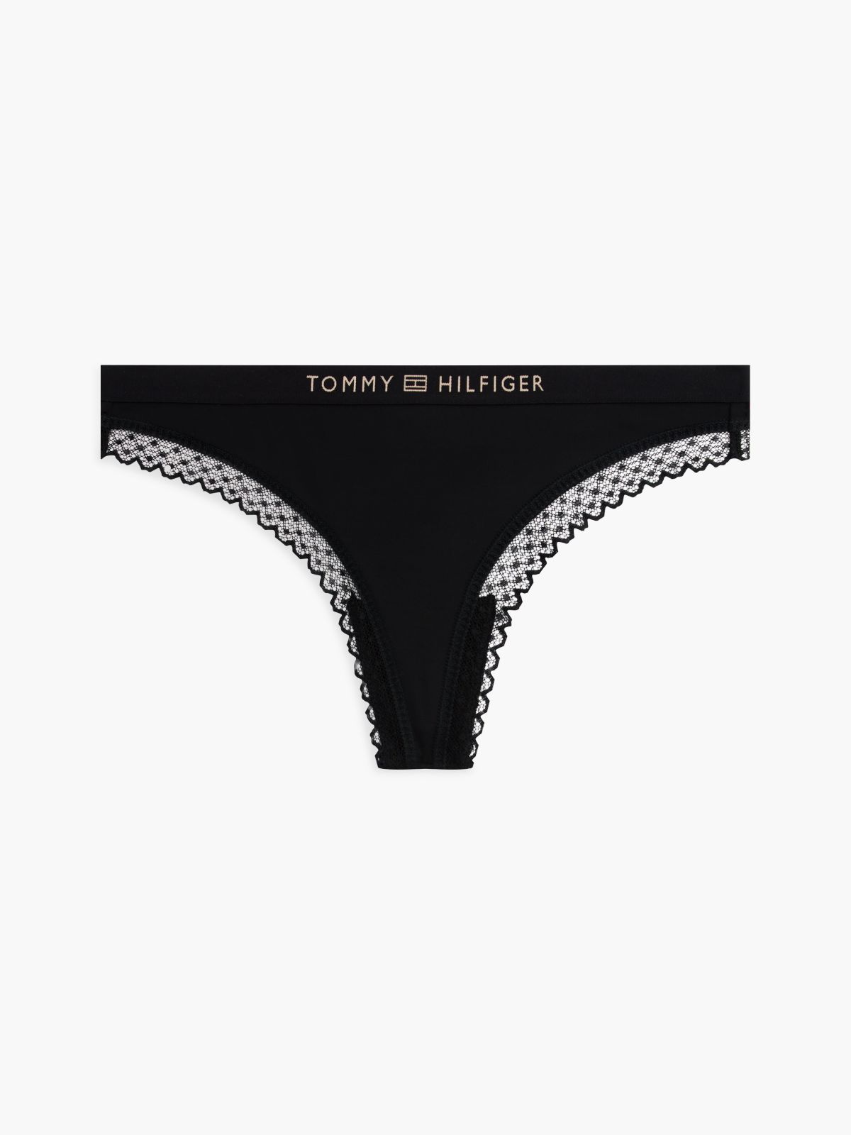Tonal Logo Lace Thong — Black