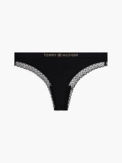 Tonal Logo Lace Thong — Black 7