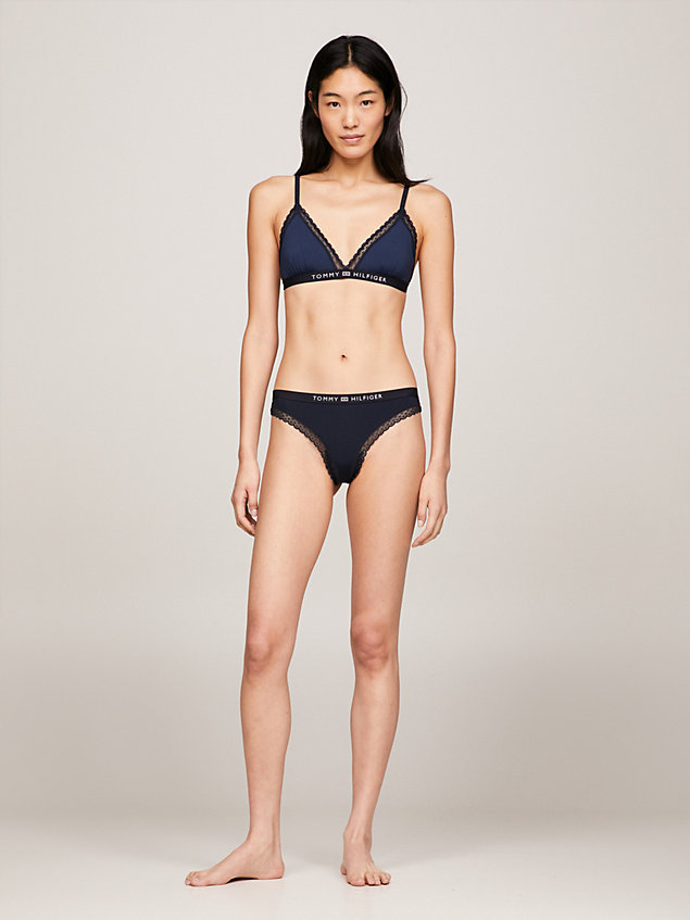 blue tonal logo lace thong for women tommy hilfiger
