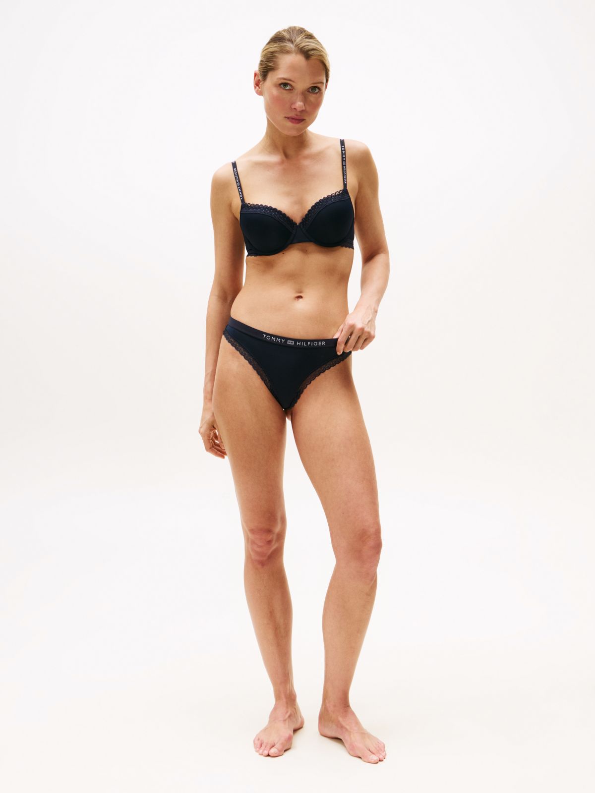 Tonal Logo Lace Thong — Blue