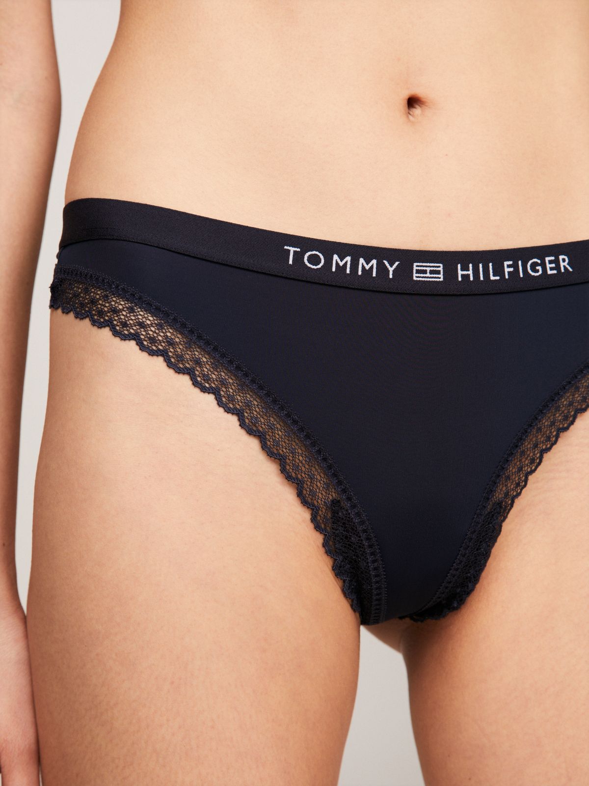 Tonal Logo Lace Thong — Blue