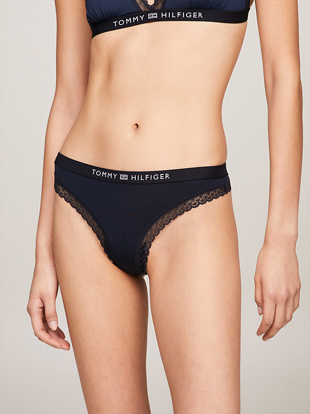 blue tonal logo lace thong for women tommy hilfiger