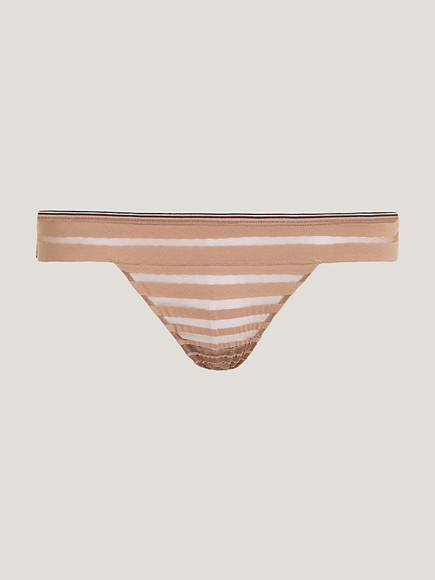 brown global stripe lace mesh thong for women tommy hilfiger