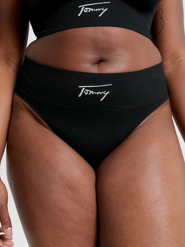 BLACK Signature Waistband Thong for women TOMMY JEANS