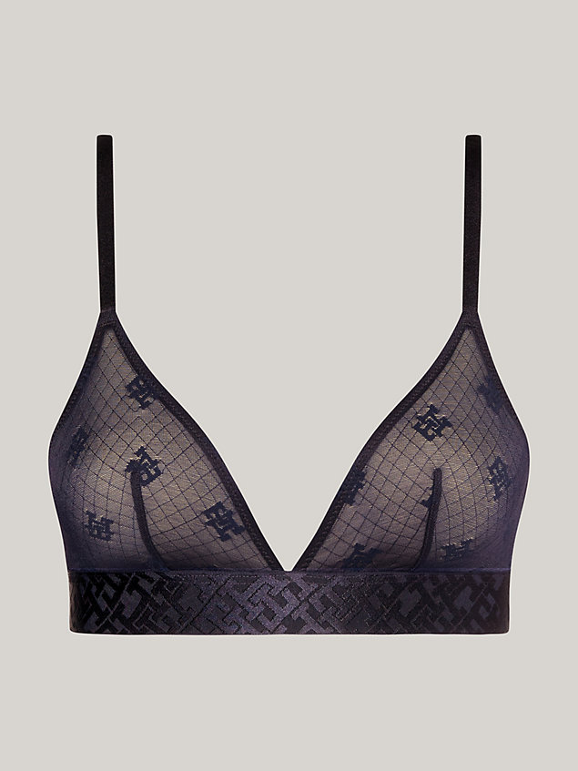 blue th monogram lace unlined triangle bra for women tommy hilfiger