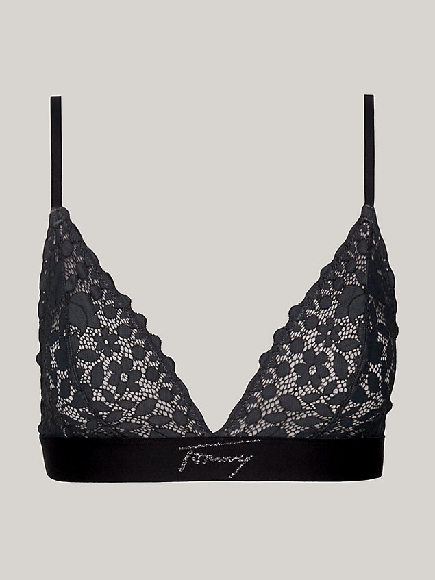 grey signature logo lace unlined triangle bra for women tommy jeans