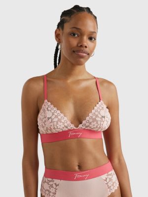 Unlined Logo Underband Triangle Bra, Pink