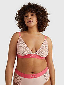 pink signature underband lace unpadded triangle bra for women tommy jeans