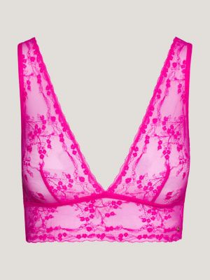Floral Lace Unpadded Elongated Triangle Bra | PINK | Tommy Hilfiger
