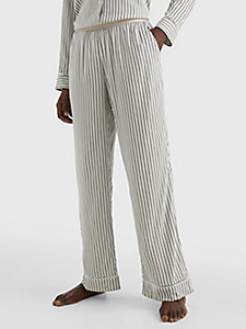 beige tonal logo stripe pyjama bottoms for women tommy hilfiger