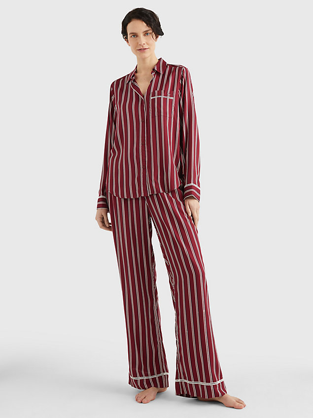 red gestreepte pyjamabroek met ton-sur-ton logo voor dames - tommy hilfiger