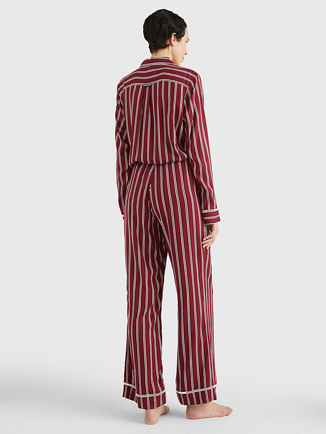 pantalón de pijama a rayas con logo tonal red de mujer tommy hilfiger
