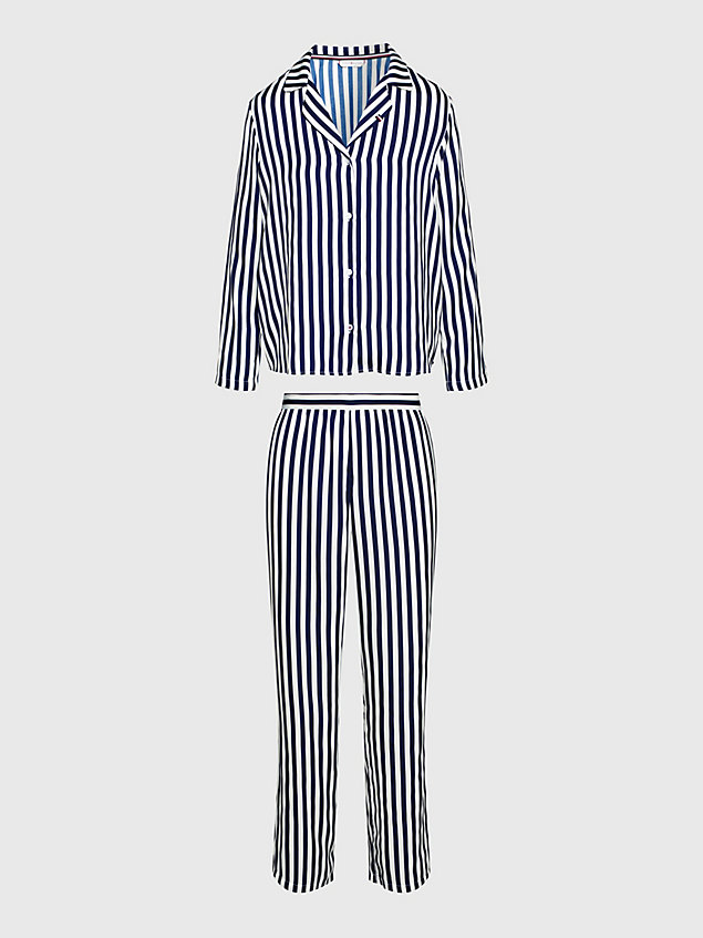 blue signature tape satin pyjama set for women tommy hilfiger