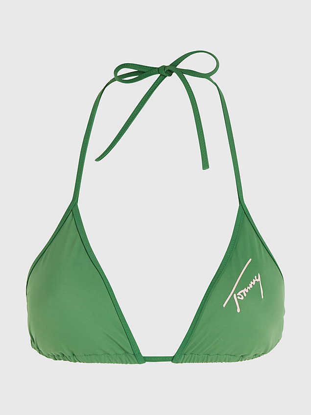 green signature halter neck triangle bikini top for women tommy jeans