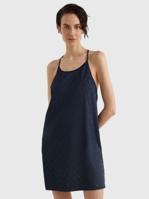 blau th monogram satin-nachthemd für damen - tommy hilfiger