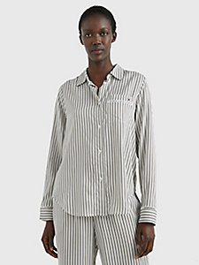 beige tonal logo stripe pyjama top for women tommy hilfiger