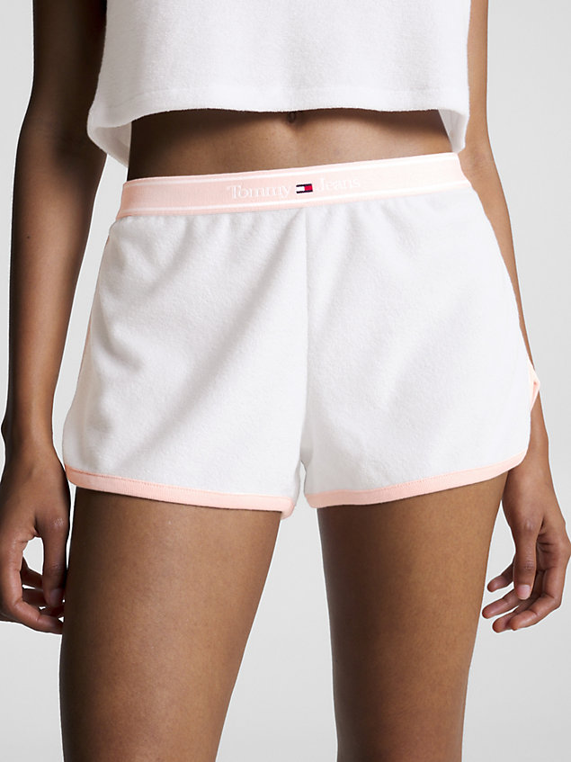 white essential wide leg lounge shorts for women tommy jeans