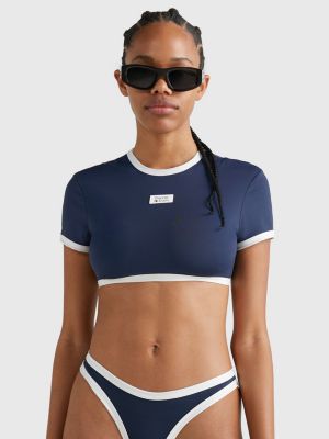 crop top de bain essential à logo bleu pour femmes tommy jeans