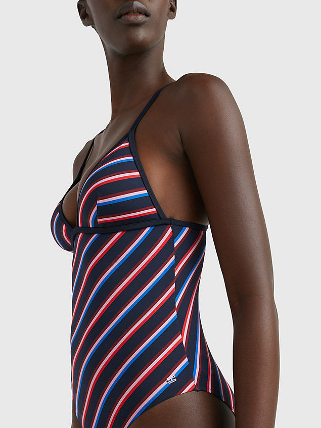 blue stripe one piece swimsuit for women tommy hilfiger
