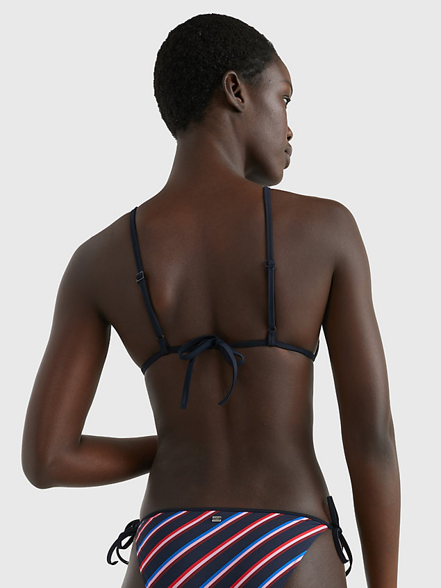 blue triangel-bikinioberteil mit streifen-print für damen - tommy hilfiger