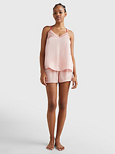pink signature lace cami short pyjama set for women tommy jeans