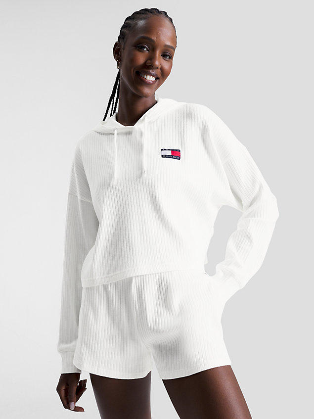 white 1985 collection ribbed lounge hoody for women tommy hilfiger