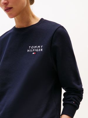 felpa lounge original con logo blu da donne tommy hilfiger