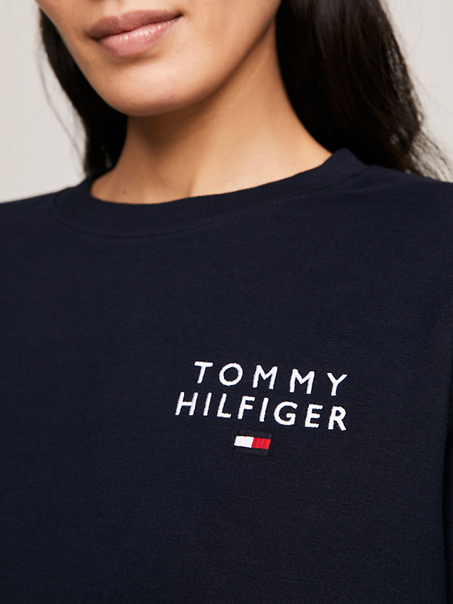 blue sweatshirt mit rundhalsausschnitt und logo für damen - tommy hilfiger