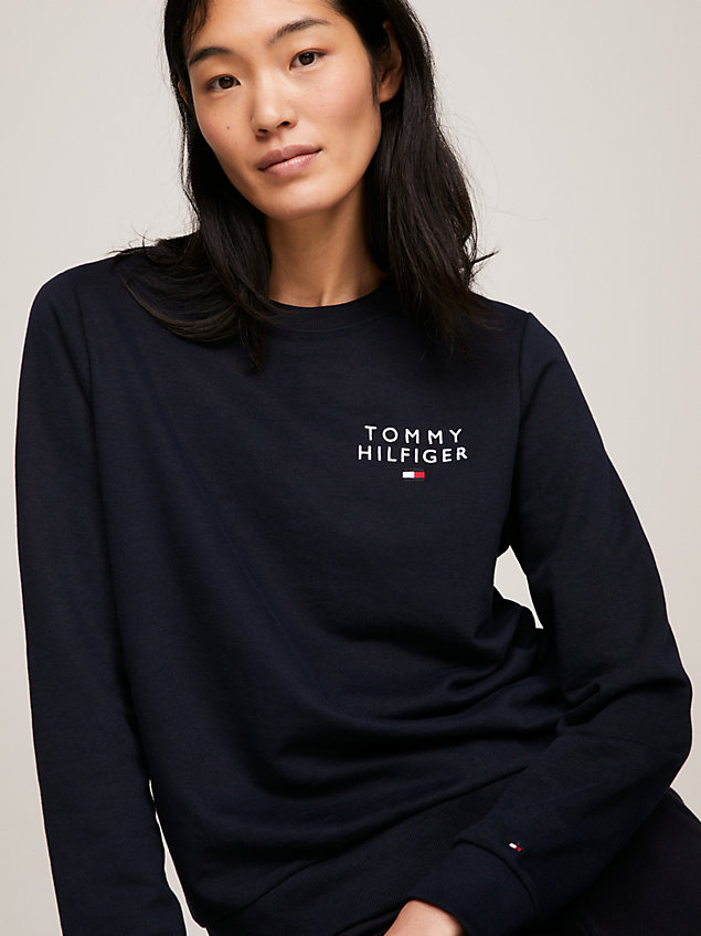 blue sweatshirt met ronde hals en logo voor dames - tommy hilfiger