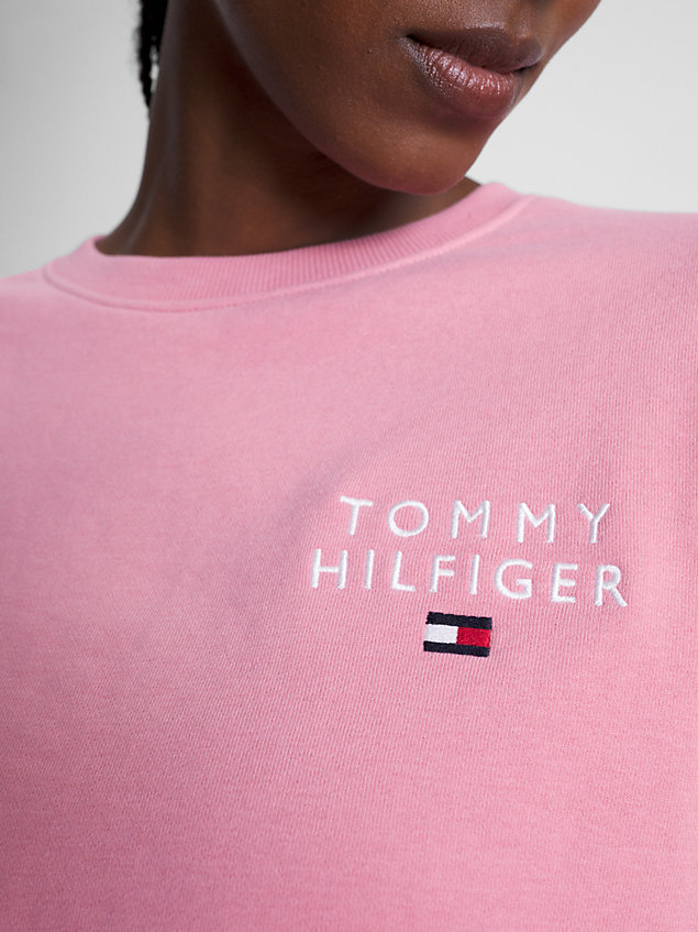 pink sweatshirt mit rundhalsausschnitt und logo für damen - tommy hilfiger