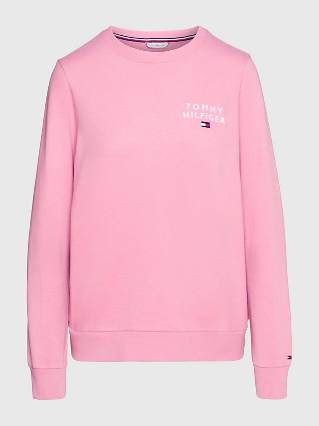 pink bluza z okrągłym dekoltem i logo dla kobiety - tommy hilfiger
