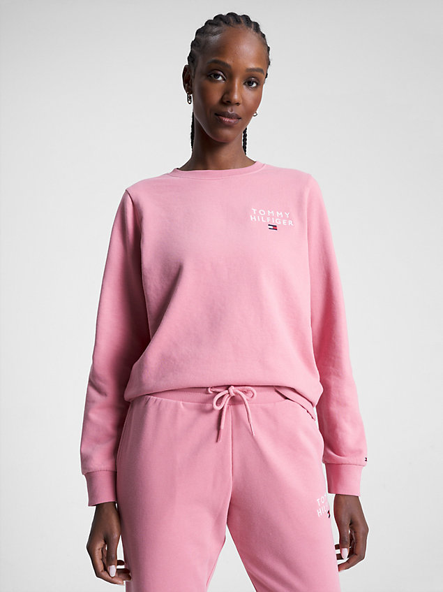 pink bluza z okrągłym dekoltem i logo dla kobiety - tommy hilfiger