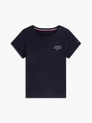 t-shirt lounge th original con logo blu da donne tommy hilfiger