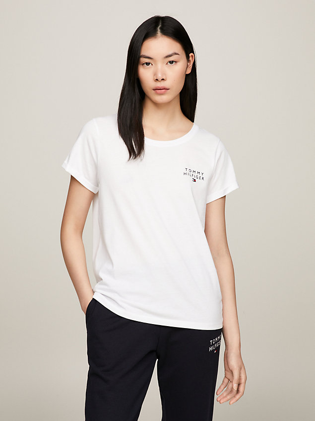white th original lounge-t-shirt met logo voor dames - tommy hilfiger