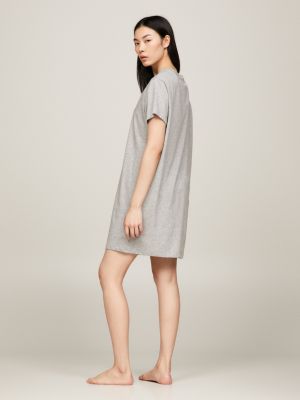 chemise de nuit à manches mi-longues gris pour femmes tommy hilfiger