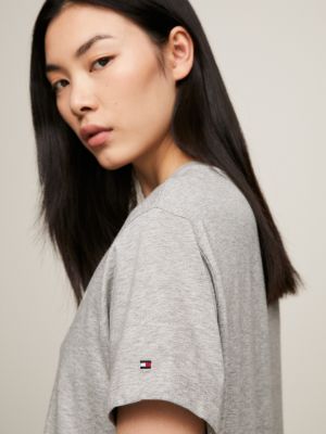 chemise de nuit à manches mi-longues gris pour femmes tommy hilfiger