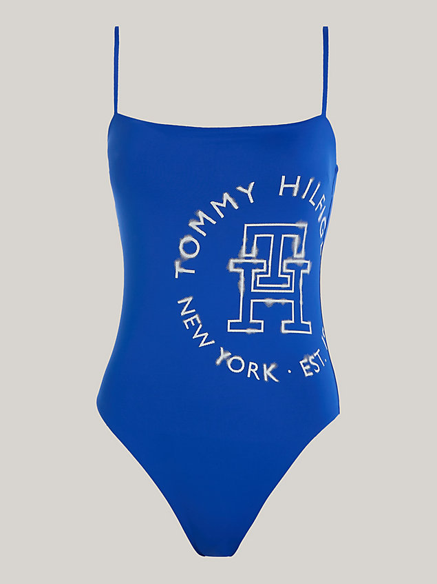 blue jednoczęściowy strój kąpielowy z logo hilfiger dla kobiety - tommy hilfiger
