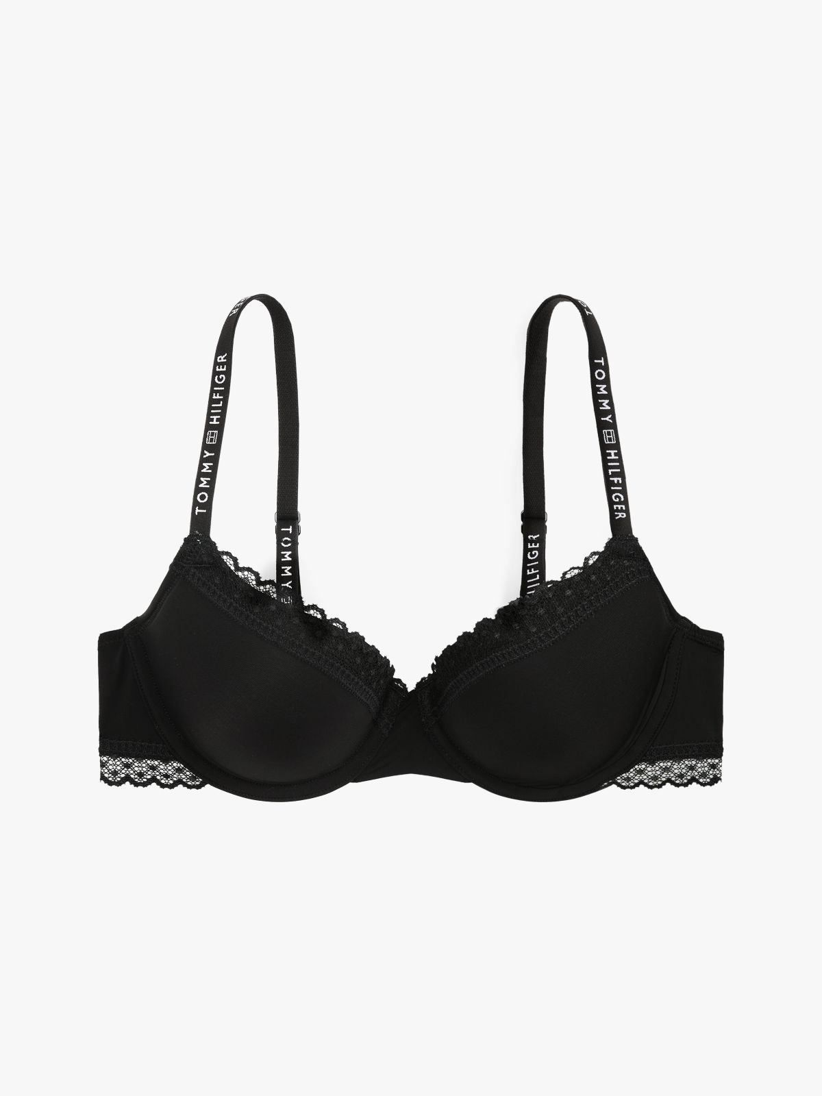 Tonal Lace Demi-Cup Bra — Black
