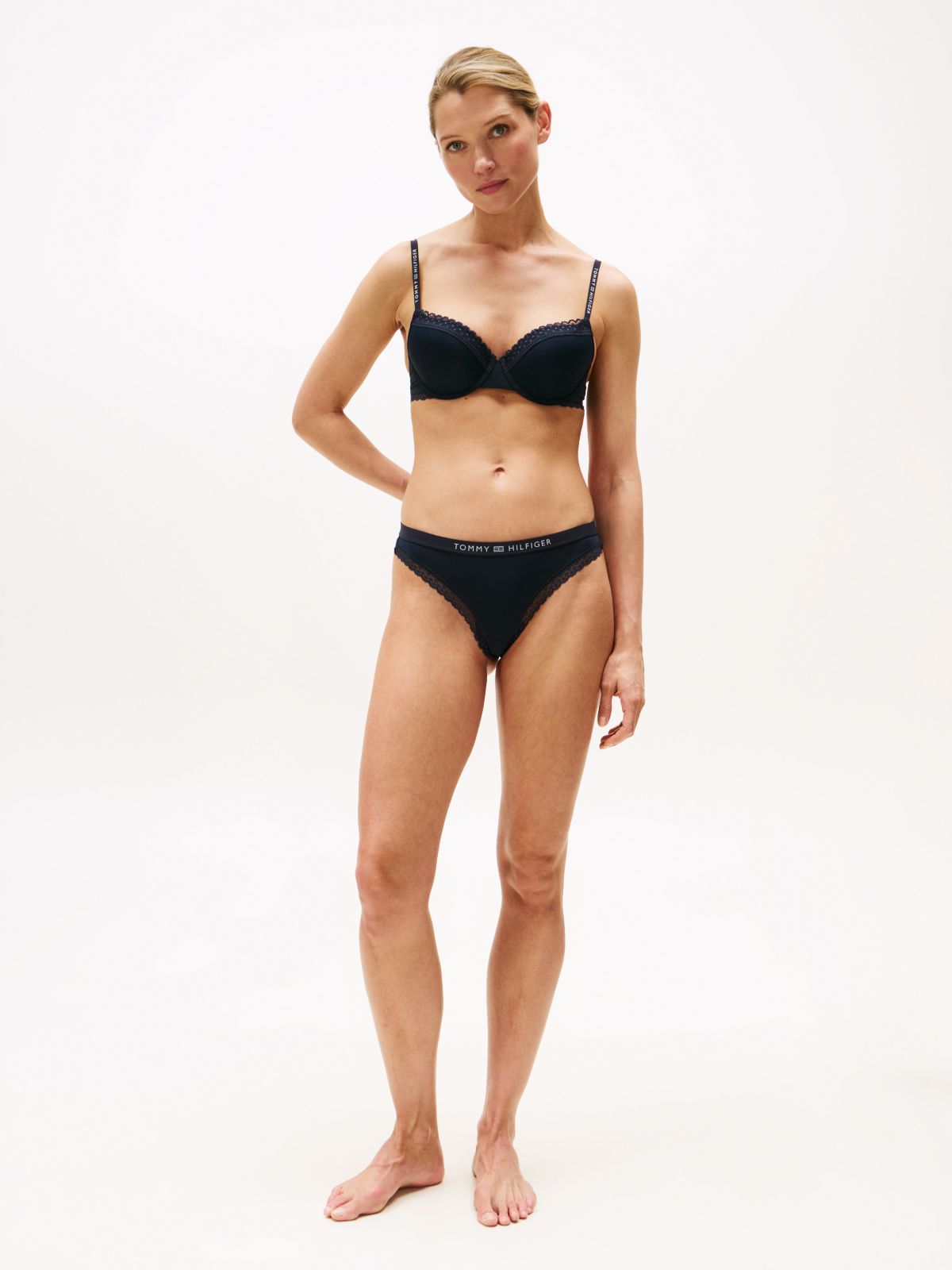 Tonal Lace Demi-Cup Bra — Blue