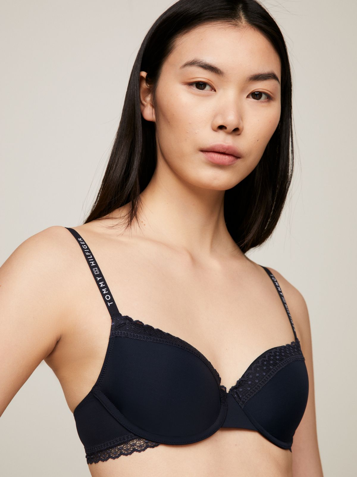 Tonal Lace Demi-Cup Bra — Blue