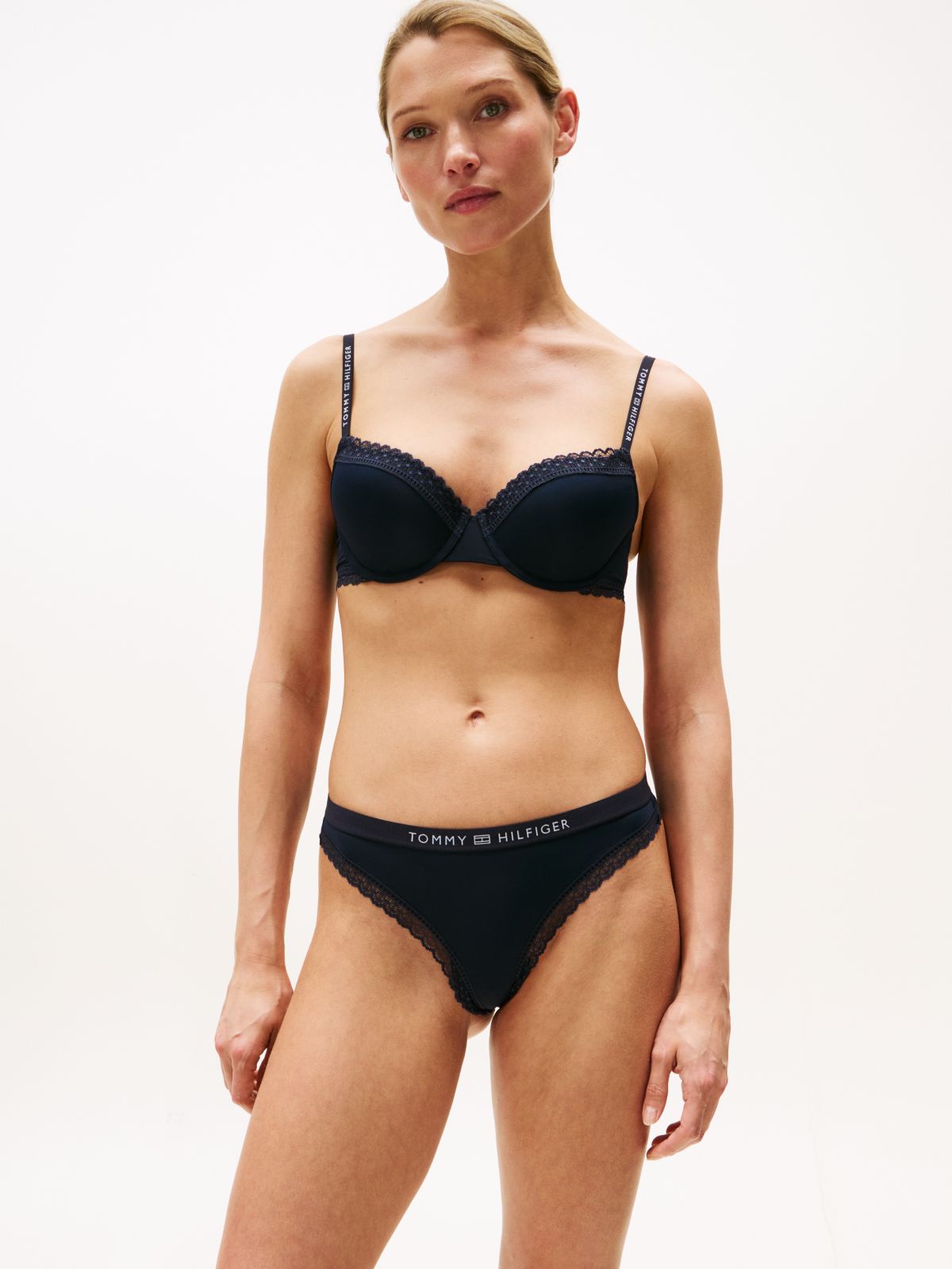 Tonal Lace Demi-Cup Bra — Blue