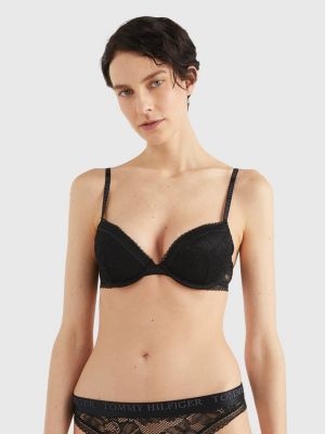 Floral Hilfiger Lace Padded Push-Up Bra, Black