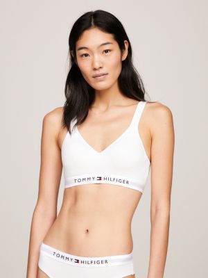Tommy Hilfiger 85 logo padded triangle bralette in white