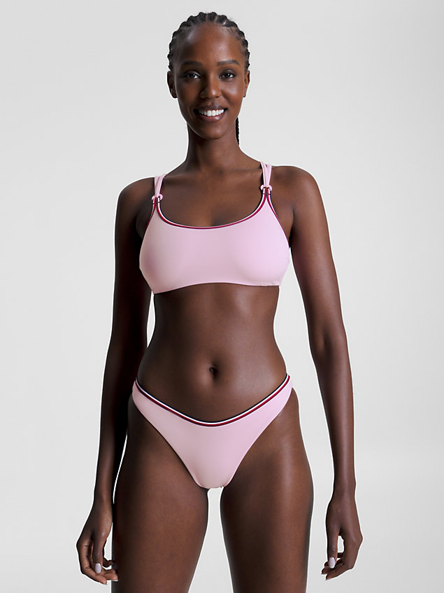 pink cheeky fit bikinibroekje met signature-streep voor dames - tommy hilfiger