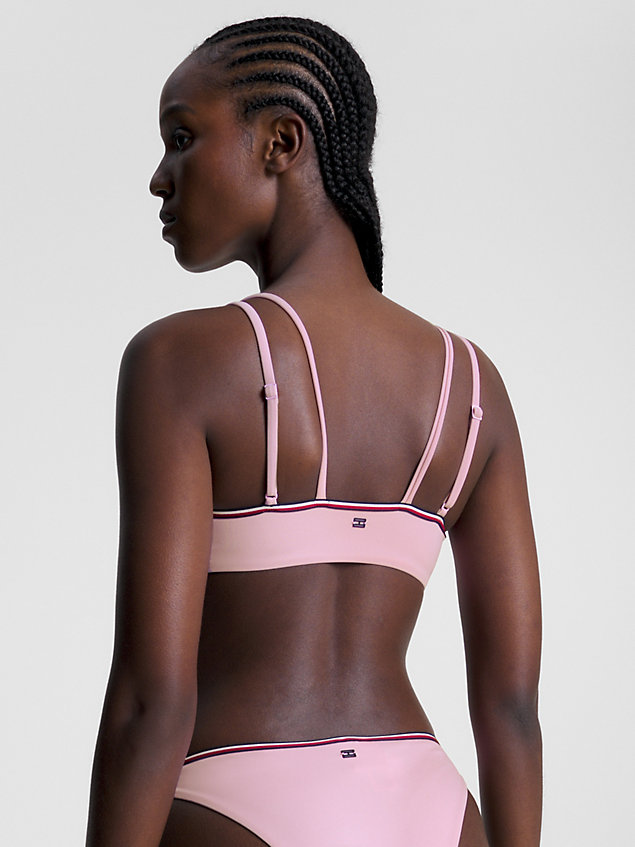 parte superior de bikini global stripe pink de mujer tommy hilfiger