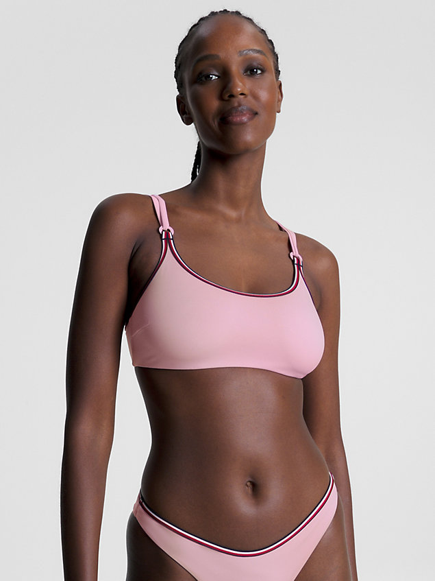pink global stripe double strap bikini bralette for women tommy hilfiger