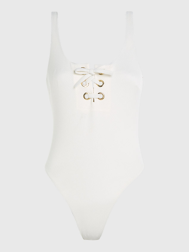 white resort lace-up one-piece swimsuit for women tommy hilfiger